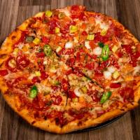 Spicy Southwestern Pizza · Talk about spicy! Our special blend of cheeses and spices, fresh bell peppers, red and green...