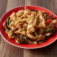 Drunken Noodles · Stir fry wide rice noodles with zucchini, mushrooms, bell peppers, green beans and basil coo...