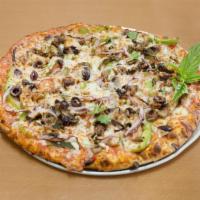 Garden Veggie Pizza · Black olives, red onions, green peppers, basil, tomatoes, mushrooms and our premium cheese b...