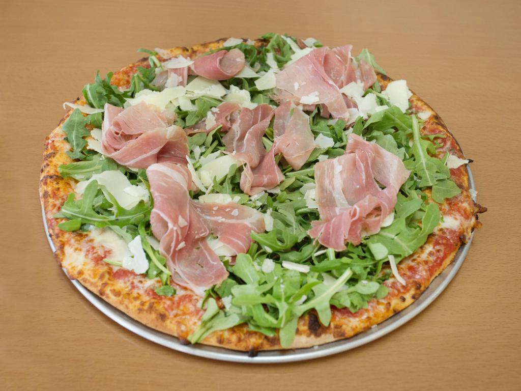 Prosciutto Special Pizza · Prosciutto (Italian ham), arugula, olive oil, mozzarella cheese and shaved Parmesan.