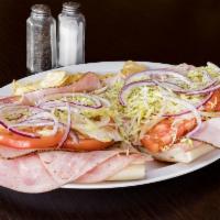 Italian Hoagie · Genoa salami, capicolla, peppered ham and provolone. Includes lettuce, tomato, raw onions, s...
