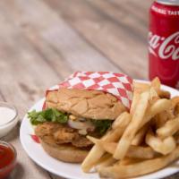 Chicken Burger Combo · Burger, fries and fountain soda.