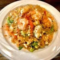 Pad Woon Sen · Sauteed glass noodle with eggs, mushrooms, carrots, baby corn, celery, onions, scallions and...