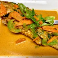 Red Snapper Gravy · Crispy whole red snapper topped with bell pepper, string beans and spicy red gravy sauce. Ho...