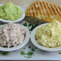 Triple Scoop · Avocado salad, egg salad and tuna salad. Served with a toasted ciabatta.