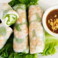 2A. Spring Roll · 3 pieces. Fresh slice shrimp, white meat chicken roll with salad, rice noodle, cucumber and ...