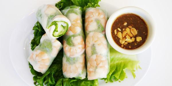 2A. Spring Roll · 3 pieces. Fresh slice shrimp, white meat chicken roll with salad, rice noodle, cucumber and cilantro served with house peanut sauce.