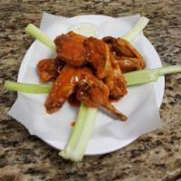 10 Buffalo Wings · Served with celery and blue cheese or ranch