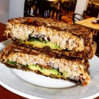 #7 Spicy Tuna Panini · Tuna salad, spinach, tomato, onion, hot cherry peppers, pepper Jack cheese, avocado and chip...