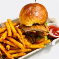 Fried Chicken Burger · Served with Cajun Fries