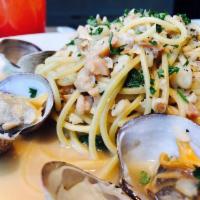 Clam Pasta · Served with White Clam Sauce