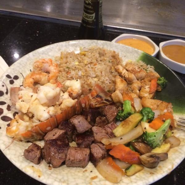 Kobe Delight · Ribeye steak, shrimp and ocean scallop in a house special teriyaki sauce. All beef is Angus or better.