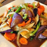 Spicy Eggplant · Choice of meat or tofu stir-fried in sweet chili paste with eggplant, carrot, onion bell and...