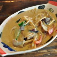 Green Curry · Choice of meat or tofu with eggplant, bamboo shoot, bell and basil in green curry sauce. Spi...