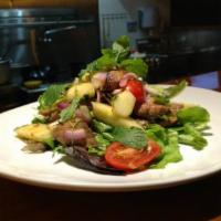 12. Beef Salad · Grilled beef, cucumber, tomato, red onion and lettuce with mama dressing.