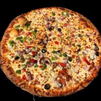 Supreme Pizza · Marinara sauce, pepperoni, Canadian bacon, sausage, beef, mushrooms, black olives, bell pepp...