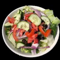 Garden Salad · Lettuce , tomatoes, black olives, cucumbers, onions