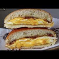 Turkey Bacon Egg and Cheese Sandwich · Fried egg with turkey bacon on a roll. 