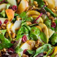 California Salad · Fresh spinach, almonds, cranberries, chopped mozzarella and pear slices.