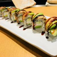 Dragon Roll (8 Pieces) · California roll topped with fresh water eel and eel sauce.