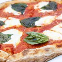 Margherita Pizza · Tomato sauce, fresh mozzarella, pecorino and basil.