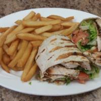 Family Corner Wrap · Charcoal chicken with lettuce, tomato, onion and honey mustard.