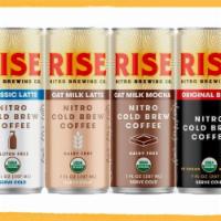 Rise Brewing Coffees (gf) · 7oz nitro brewed cold brew organic coffee (0-160 cal)