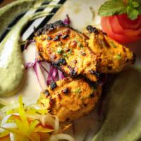 Achaari Kabab · Yogurt and Indian pickling spices. Spicy. Gluten free.