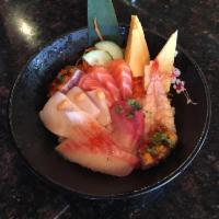 Chirashi · Assorted raw fish on top of sushi rice.
