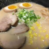 1. Tonkotsu Ramen · Rich pork soup base serve with chashu pork. Come with noodle, corn, egg, scallion, bamboo sh...