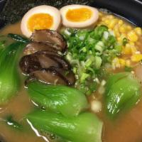 6. Vegetable Ramen · Miso soup base with vegetables (varies) and shiitake mushroom. Come with noodle, corn, egg, ...