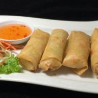 4. Egg Rolls · Crispy rolls stuffed with cabbage, carrots, celery and glass noodles. Served with sweet and ...