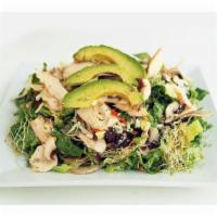 8. Health Protein Salad · Crisp romaine lettuce hearts, julienne cut carrots, sliced mushrooms, hard boiled eggs, swee...