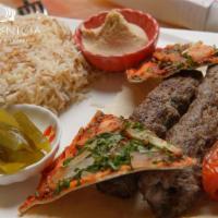 Kafta Kabob · Halal. Spiced ground beef and lamb, sumac, garlic whip and seasonal grilled vegetables. Serv...