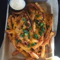 Bacon Cheese Fries · Topped with green onions and served with a side of ranch.
