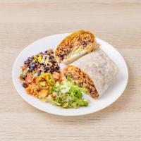 Grilled Steak Burrito · Served with rice, beans, salad, tortillas, cheese, sour cream, guacamole, and pico de gallo.