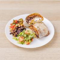 Grilled Chicken Burrito · Served with rice, beans, salad, tortillas, cheese, sour cream, guacamole, and pico de gallo.