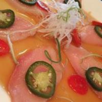 Yellowtail Jalapeno · Raw item and hot and spicy.