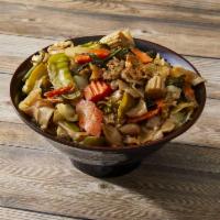 Thai Crazy Noodles (Pad Kee Mao) · Stir fried spicy noodles with egg, vegetables, hot peppers and basil leaves.