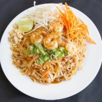 43. Pad Thai · Thin rice noodles pan fried with egg, bean sprouts, carrot and ground peanut.