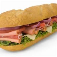 Salami Sandwich · Salami, lettuce, tomatoes, mozzarella cheese, mayo and mustard. Served on an 8