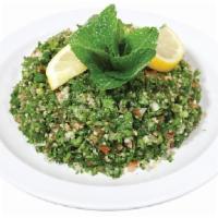 3. Tabouli · A mix of parsley, tomato, mint, onion, cracked wheat, lemon and extra virgin olive oil.