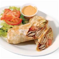 24. Chicken Shawarma Wrap · Lettuce, tomato, onion with garlic sauce. Halal.
