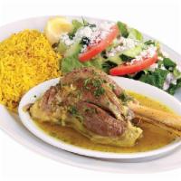 66. Lamb Shank Entree · Steamed with Mediterranean spices. Halal.