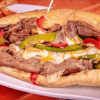 PHILADELPHIA Philly Cheesesteak  · Shaved roast beef with onions, peppers and cheese.