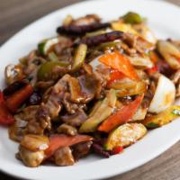 Beef with Hot Garlic Sauce · Hot and spicy.