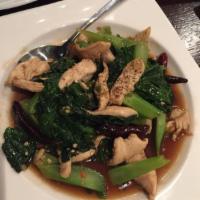 Chinese Broccoli Dish · Chinese broccoli, garlic, roasted chili, crispy pork belly, oyster sauce.
