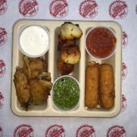 Appetizer Box · Wings, mozzarella sticks, and garlic and herb parm bites with choice of 3 sauces.