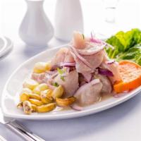 Ceviche Clasico Regular · Ceviche is the national plate of Peru, made up with slices of Mahi - Mahi, cure in lime juic...