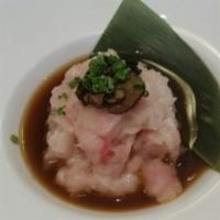Hamachi Tata · Fine chopped yellowtail mixed with truffle salt, truffle oil and wasabi ponzu.